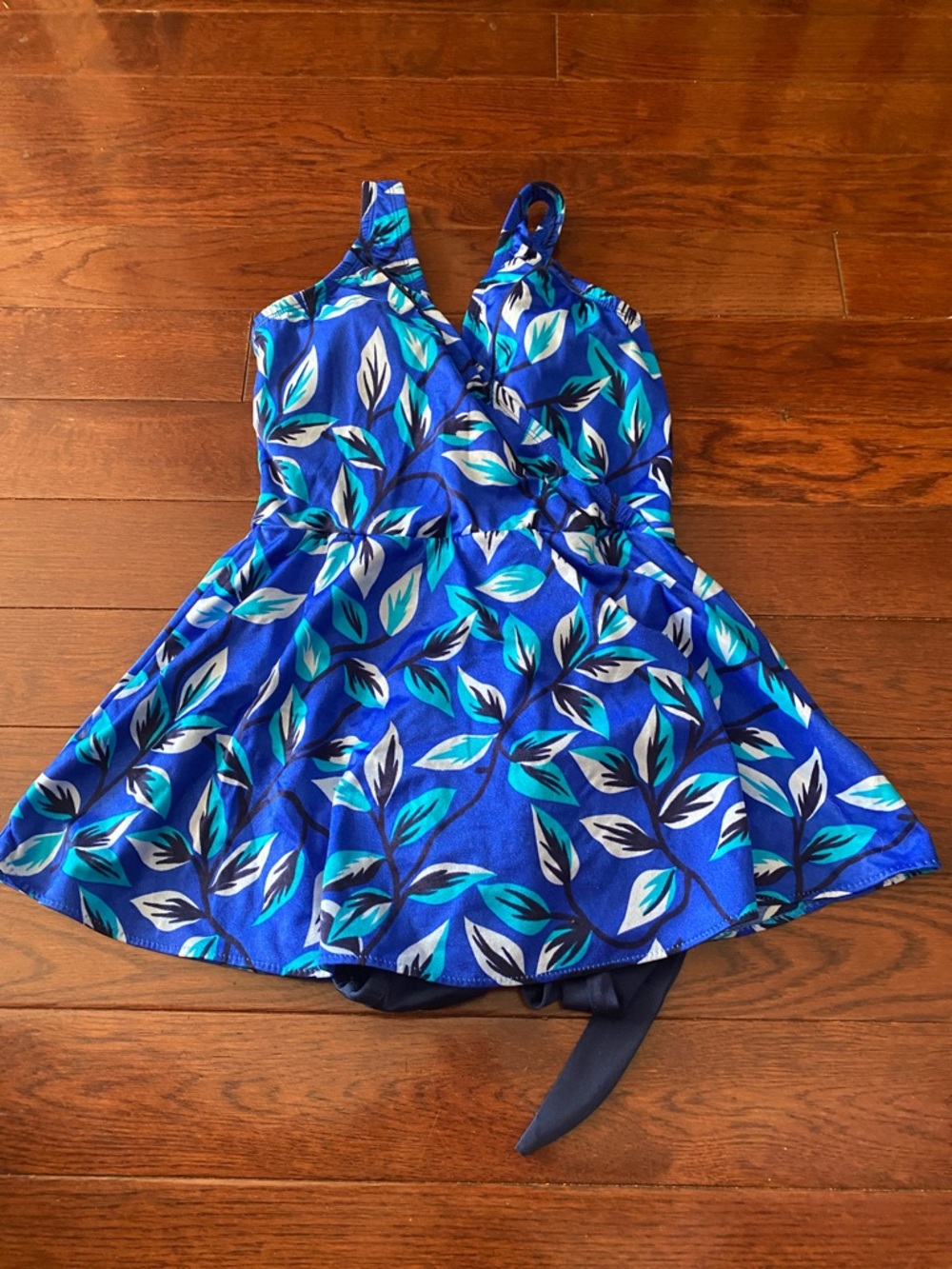 Girls Blue Floral Swim Dress